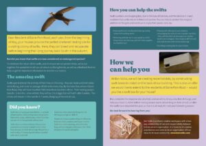 A leaflet containing information about Swift Guardians Community Project